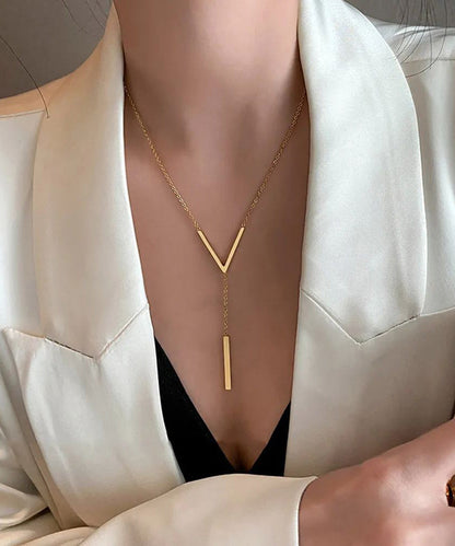 New V-shaped Long Clavicle Gold Colour Chain Neckla