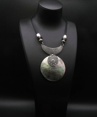 Silk Sterling Silver Metal Inlaid Shell Pendant Necklace