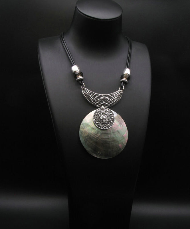 Silk Sterling Silver Metal Inlaid Shell Pendant Necklace
