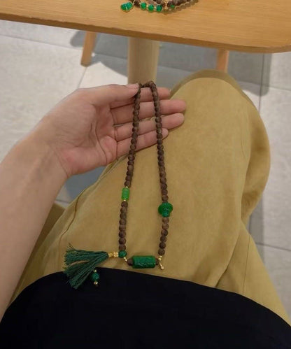 Green Beading Chalcedony Tassel Bead Necklace