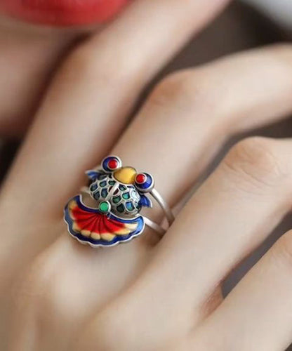 Rainbow Sterling Silver Brocaded Carp Ename Rings
