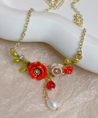 Gold Sterling Silver Alloy Pearl Tassel Pendant Necklace