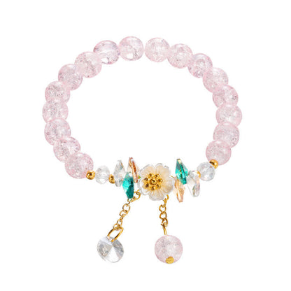 Buddha Stones Simple Design Flower Charm Glass Bead Bracelet