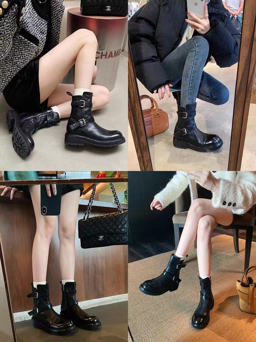 Version Grape Mom Washed Shrink Horse Thick Bottom Boots