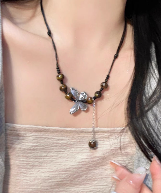 Coffee Hand Knitting Butterfly Tassel Pendant Necklace