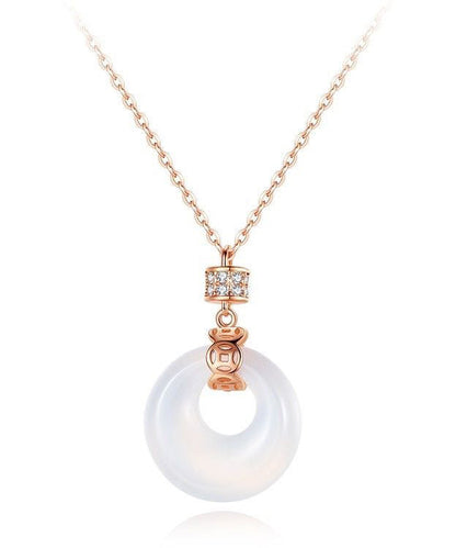 Modern Rose Gold Sterling Silver Inlaid Chalcedony Pendant Necklace