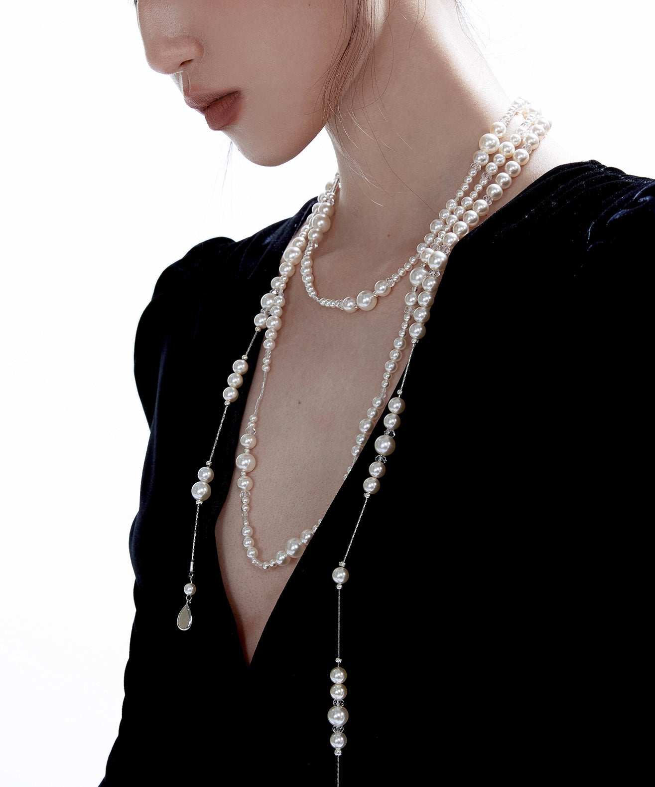 New Pearl Layering Alloy Long Necklace
