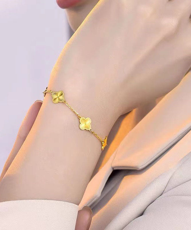 Novelty 24k Gold Four Leaf Clover Chain Bracelet