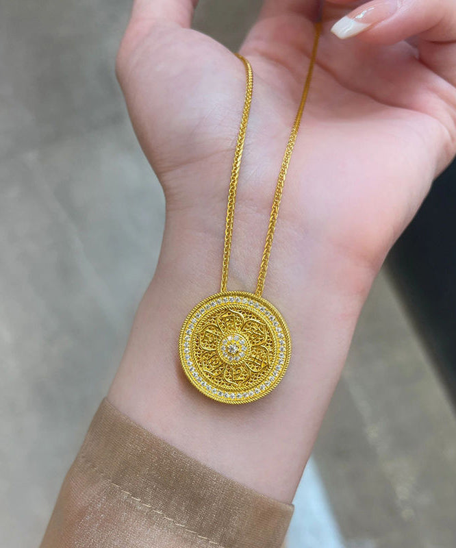 Diy Gold Sterling Silver Overgild Zircon Round Pendant Necklace