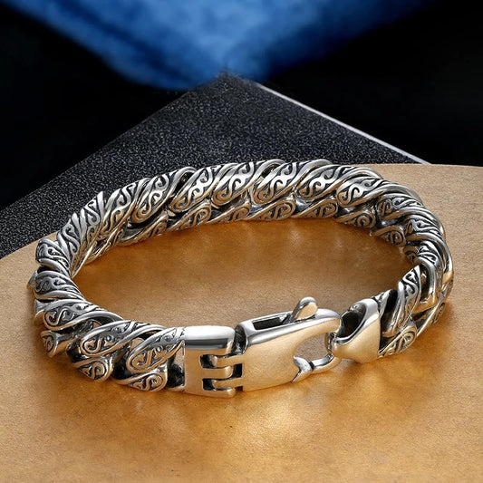 Buddha Stones Tang Dynasty Flower Design Carved Luck Bracelet