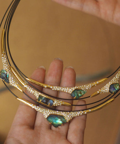 Colorblock Copper Overgild Zircon Patchwork Multi-layer Choker