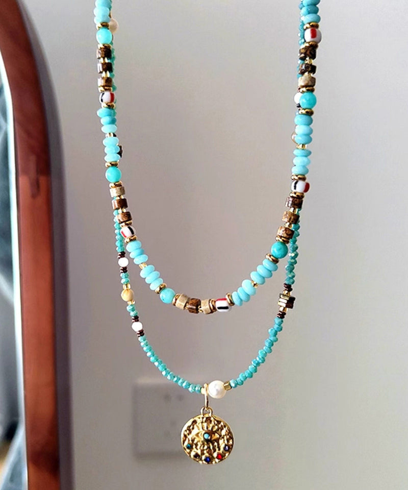 French Tianhe Stone Bead Light Titanium Steel Necklace Set