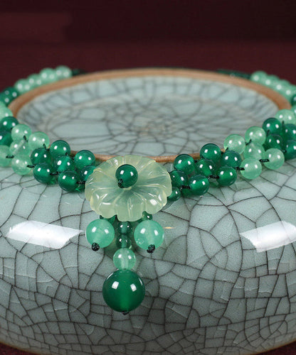 Green Jade Agate Coloured Glaze Pendant Necklace