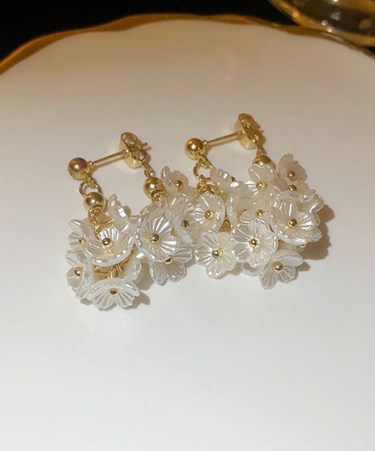White Sterling Silver Alloy Tassel Hoop Earrings