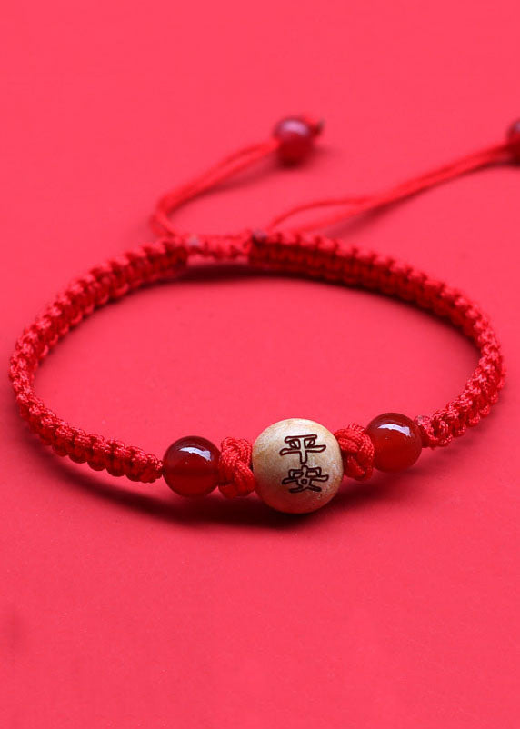 Red Hand Knitting Peach Wood Charm Bracelet