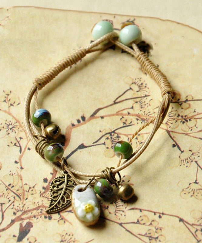 Khaki Sterling Silver Woven Ceramics Charm Bracelet