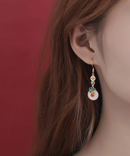 Colorblock Sterling Silver Overgild Jade Agate Turquoise Enamel Xiangyun Drop Earrings