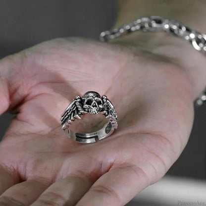 Wings Skeleton Head Dark Ring