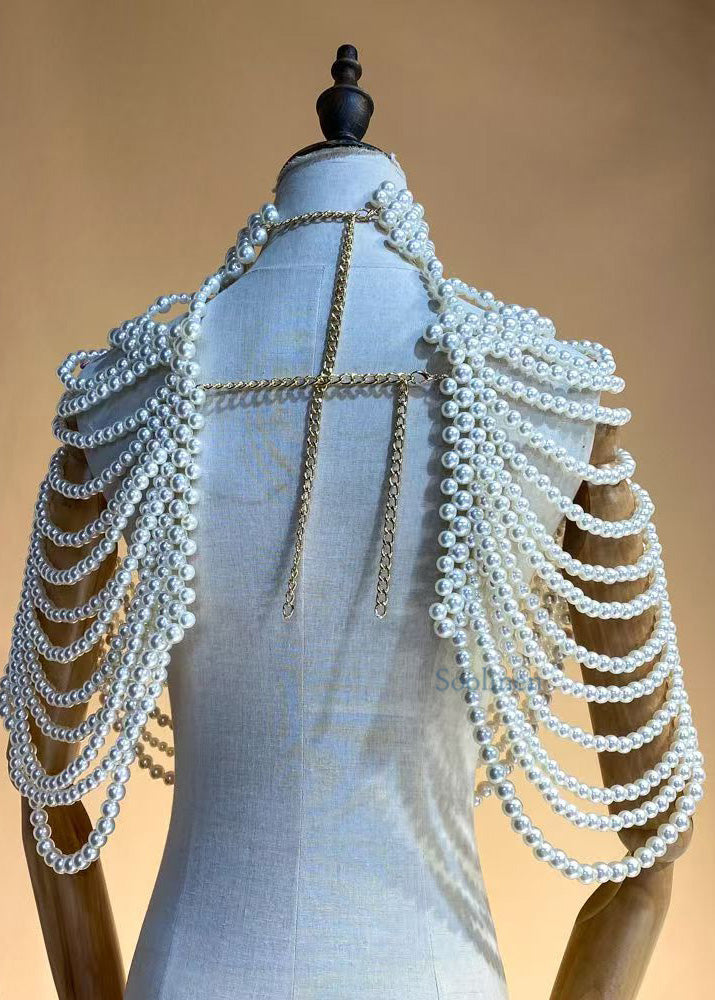 French White Imitation Pearl Banquet Dress Accessories Shawl