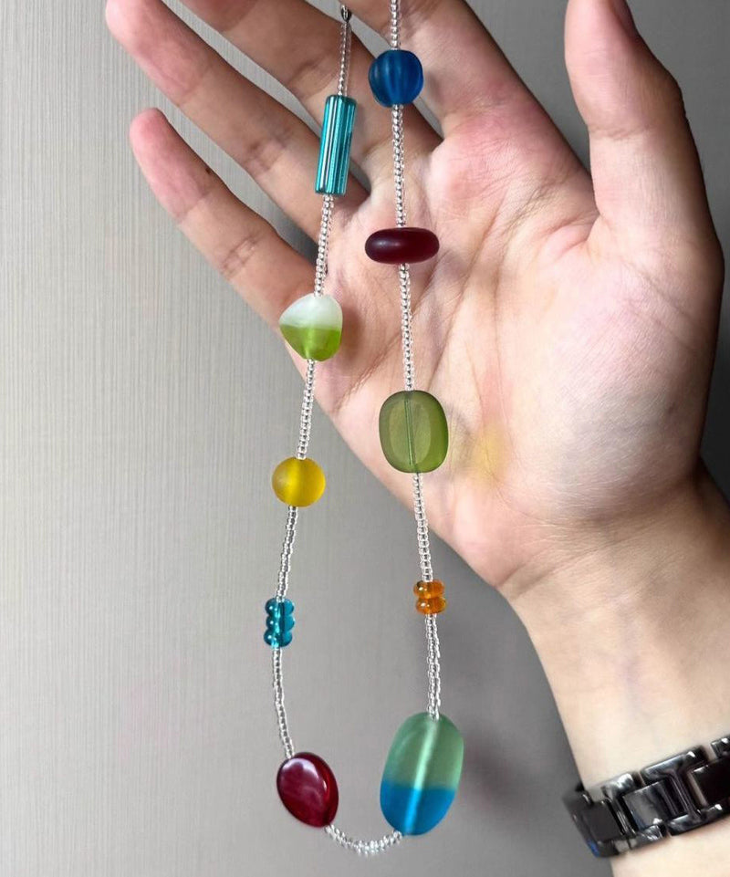 Modern Rainbow Alloy Asymmetrical Beads Gratuated Bead Necklace