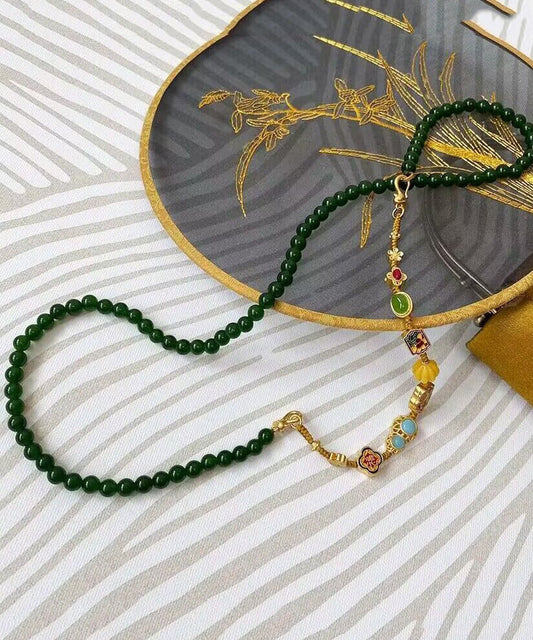 Blackish Green Jade Turquoise Cloisonne Enamel Detachable Beading Gratuated Bead Necklace