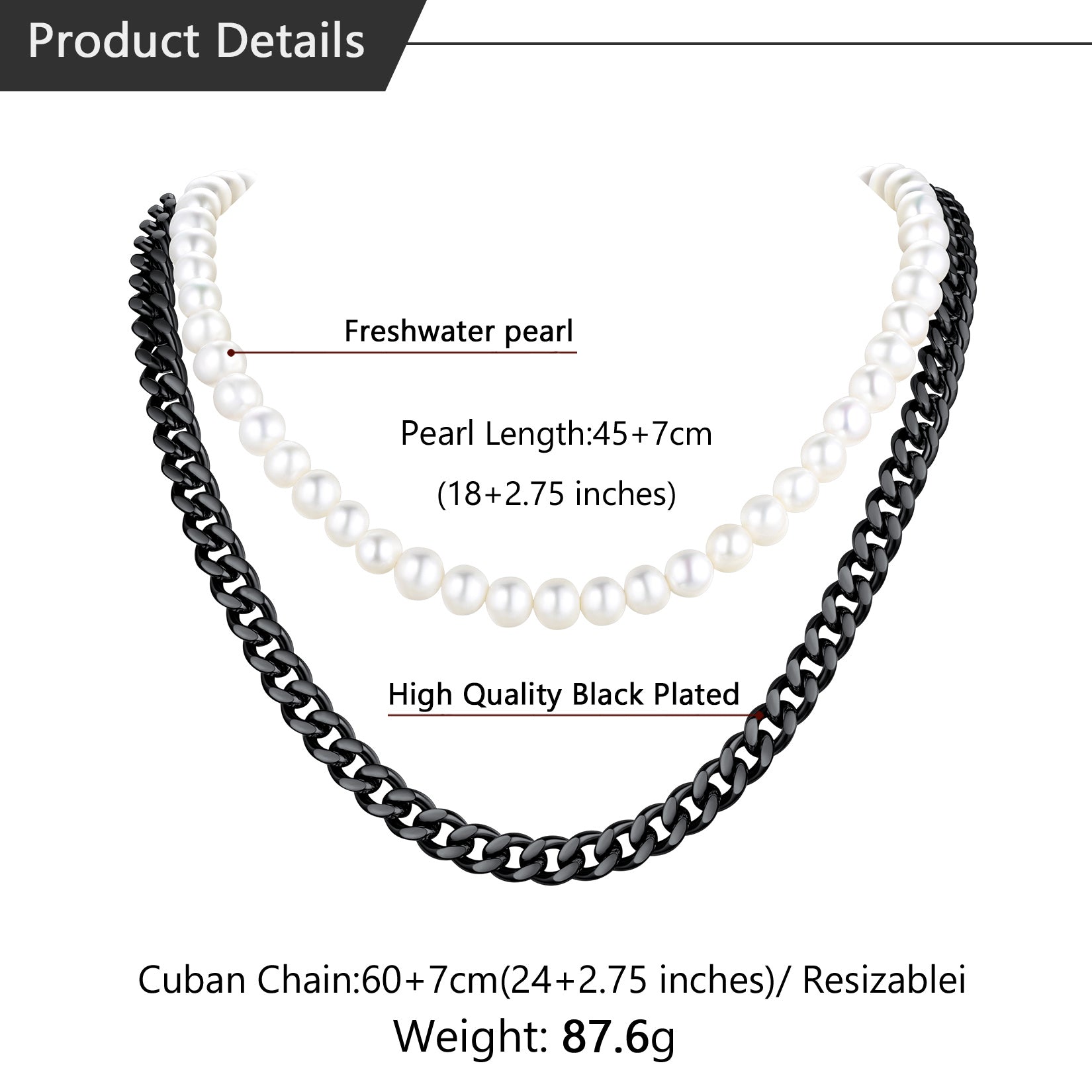 Freshwater Pearl & Cuban Link Chain Necklace for