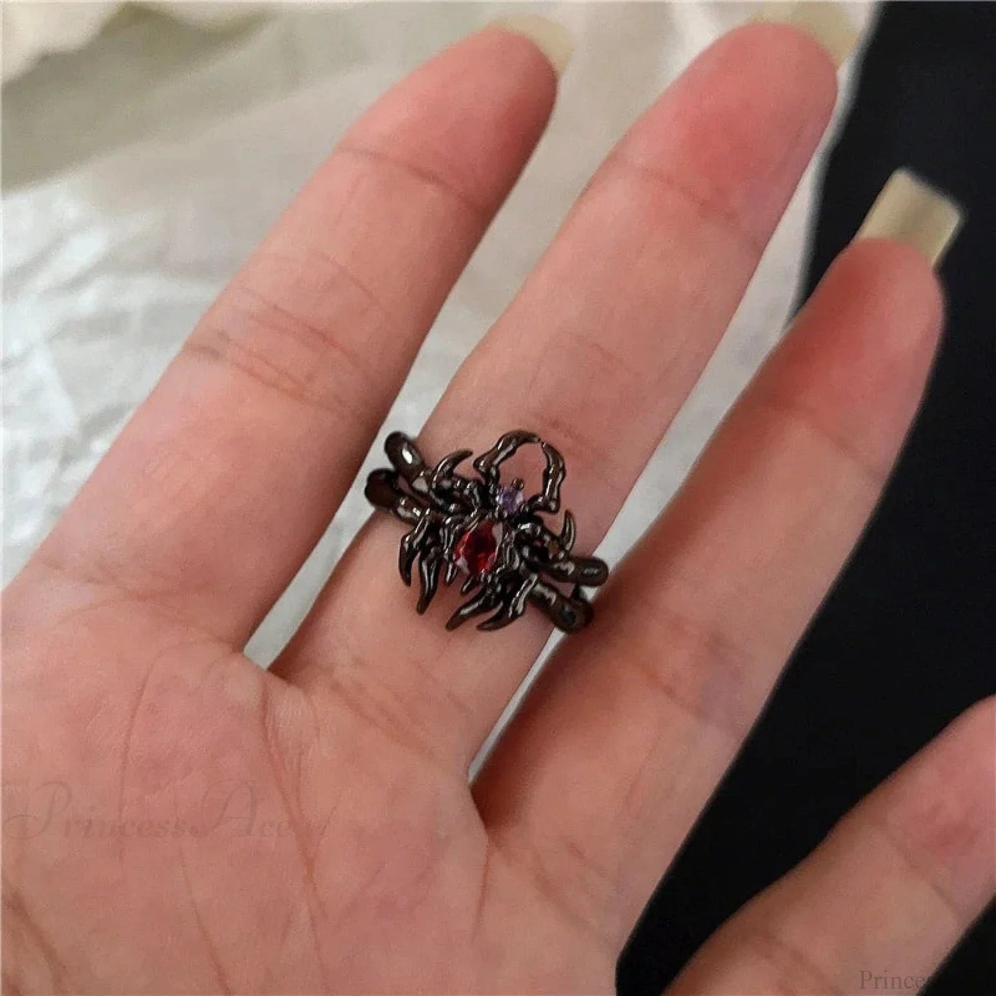 Y2k Gothic Animal Spider Crimson Crystal Ring