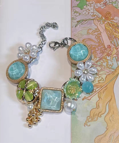 Holiday Colorblock Stainless Steel Pearl Tassel Charm Bracelet