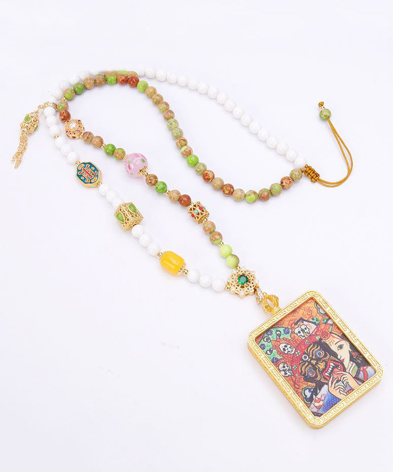 Rainbow Chalcedony Beeswax Crystal Beading Pendant Necklace
