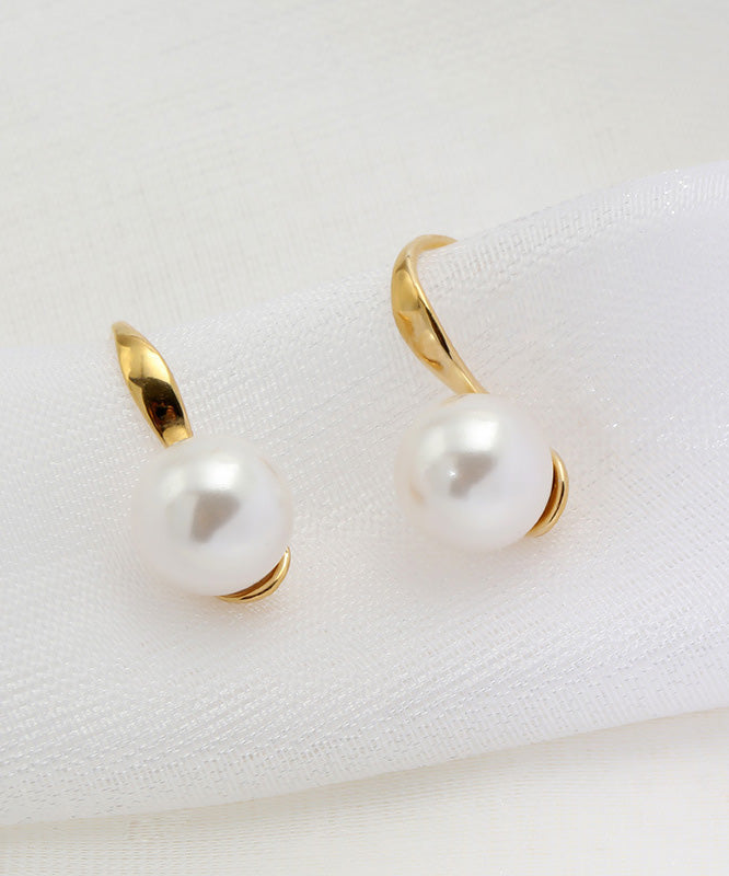 Gold Silver Overgild Inlaid Pearl Hoop Earrings