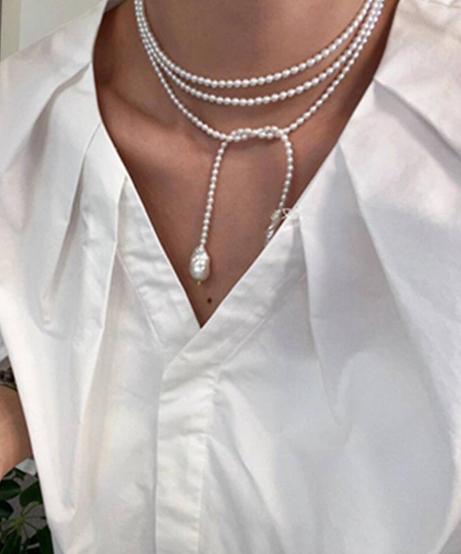 White Baroque Pearl Long Pendant Necklace
