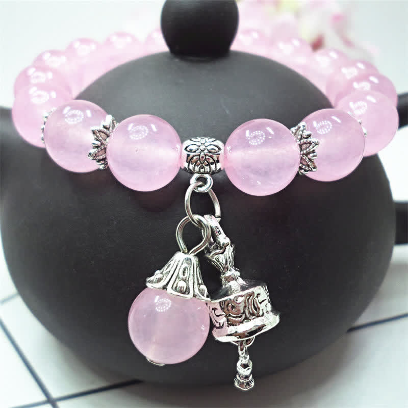 Buddha Stones Crystal Chalcedony Stone Energy Beaded Bell Charm Bracelet