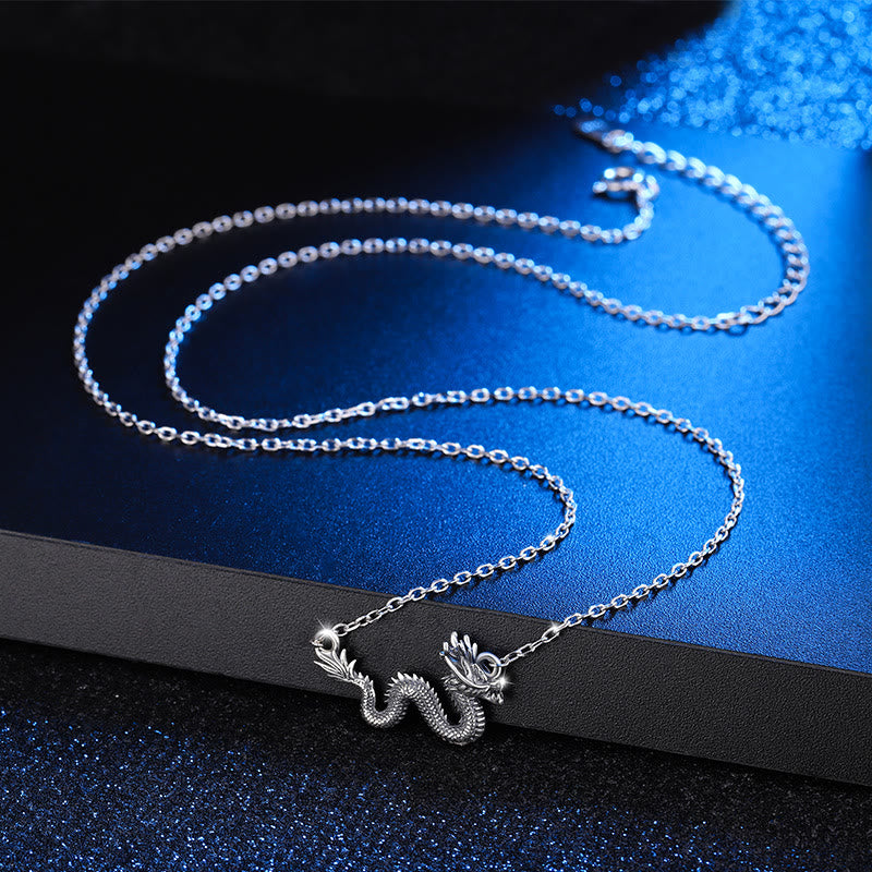 Buddha Stones 925 Sterling Silver Year of the Dragon Auspicious Dragon Protection Chain Necklace Pendant