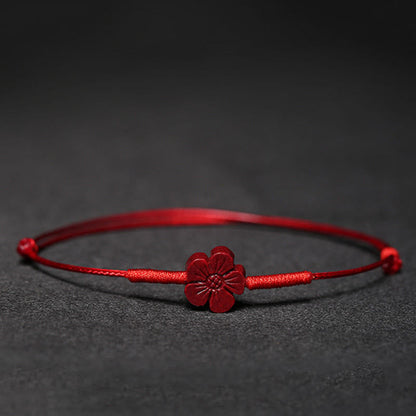 Buddha Stones Handmade Plum Blossom Four Leaf Clover Pixiu Lotus Koi Fish Cinnabar Blessing Braid Bracelet