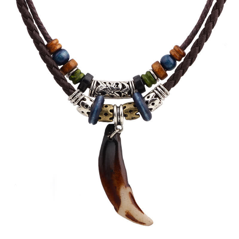 Wolf Tooth Pattern Beads Wealth Necklace Pendant