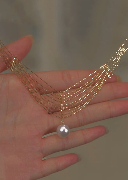 Gold Pearl Lace Tassel Pendant Necklace