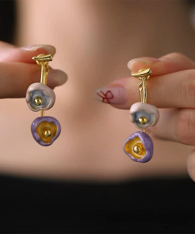 Boutique Copper Overgild Dripping Glazed Cherry Blossoms Drop Earrings