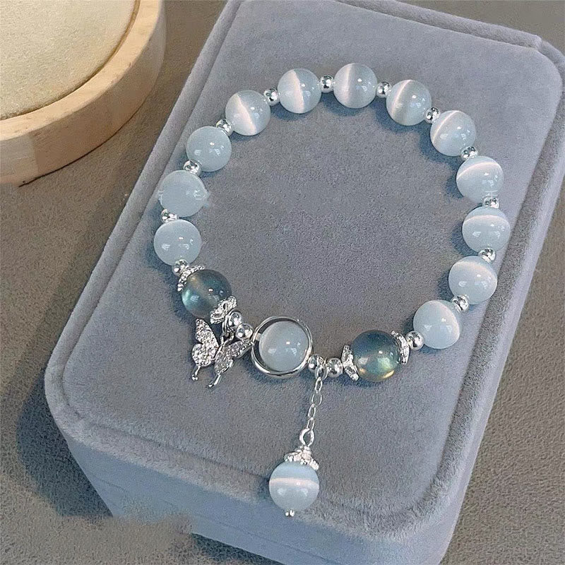 8mm Moonstone Bracelet With Cat's Eye for Support & Peace