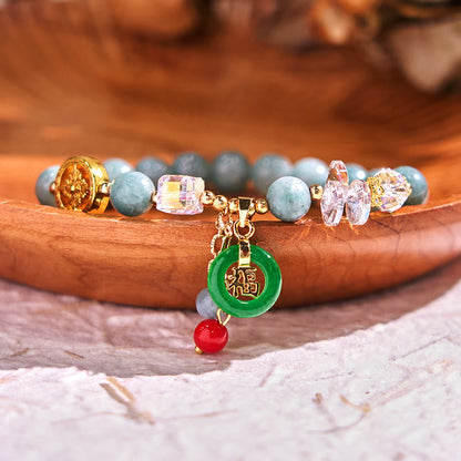 8mm Strawberry Quartz Jade Fu Character Healing Bracelet