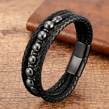 8mm Tiger Eye Bead Positive Leather Balance Bracelet