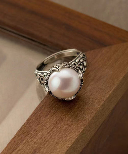 Silk Sterling Silver Pearl Hollow Out Rings