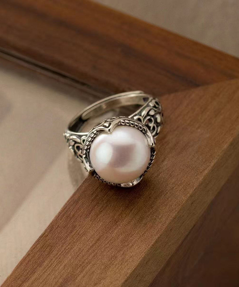 Silk Sterling Silver Pearl Hollow Out Rings