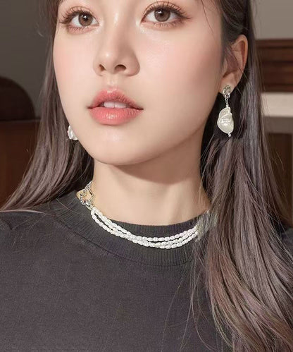 White Stainless Steel Pearl Chain Gratuated Bead Necklace