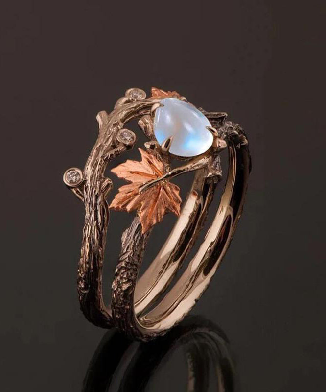 Antique Gold Twig Maple Leaf Rings