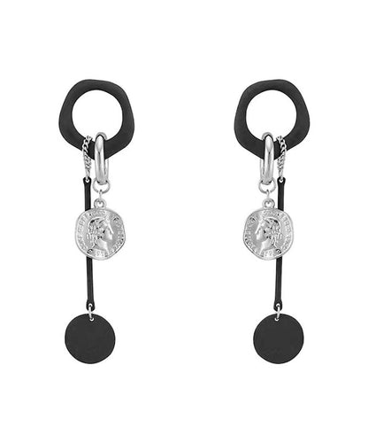 Handmade Black Copper Disc Tassel Drop Earrings