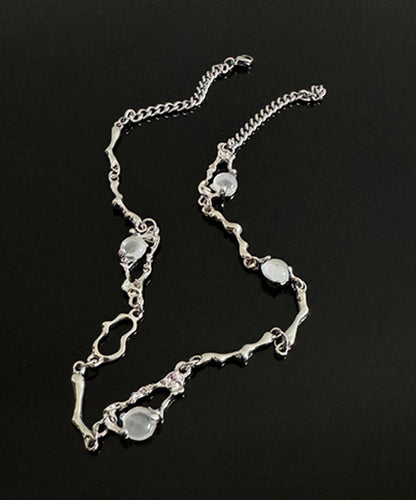 Boutique Silk Stainless Steel Cat Eye Stone Asymmetrical Pendant Necklace