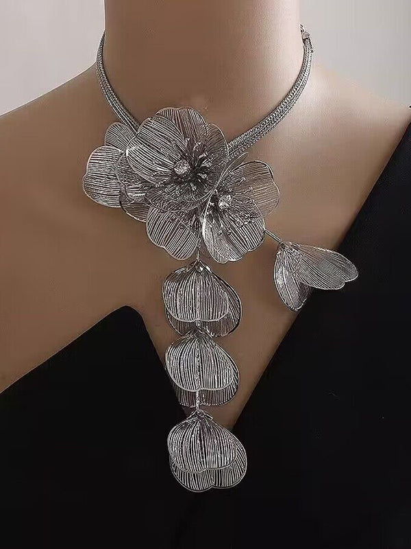 Chains Flower Shape Rhine Stones Color Necklaces Accessories