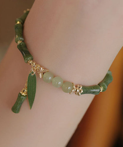 Green 14k Gold Jade Bamboo Charm Bracelet
