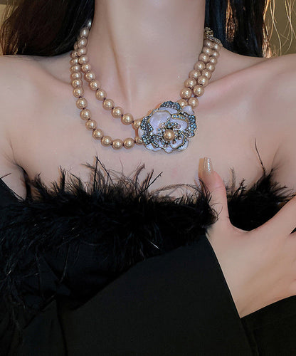 Classy Champagne Alloy Zircon Pearl Gratuated Bead Necklace