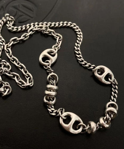 Boutique Patchwork Pig Nose Silver Necklace